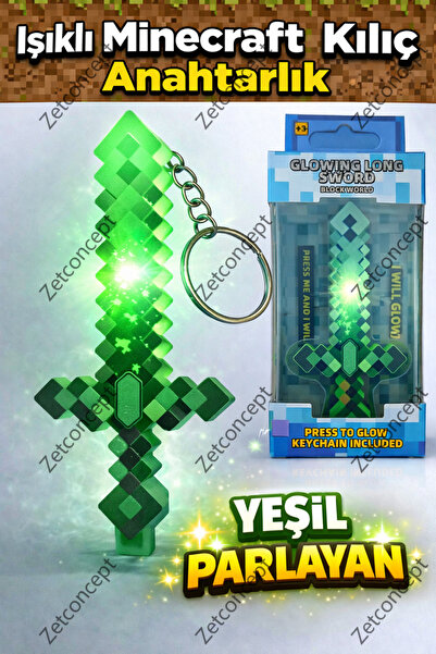 ZETCONCEPT Minecraft Işıklı Kılıç Anahtarlık – LED Işıklı Diamond Sword Anaht...