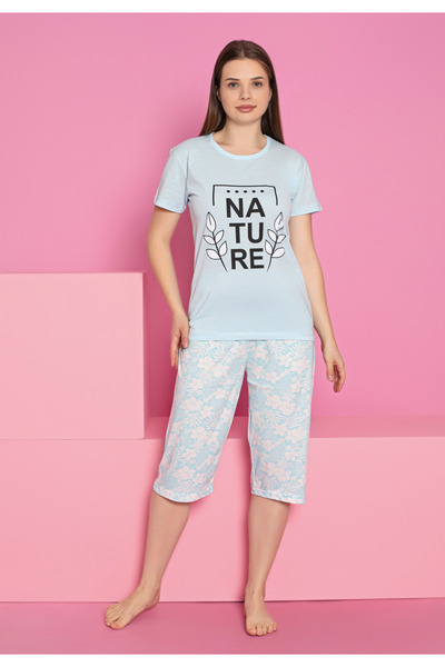 RİNDA Γυναικεία βαμβακερή πυτζάμα - Μπλουζάκι και παντελόνι 3/4, με σχέδιο NA...