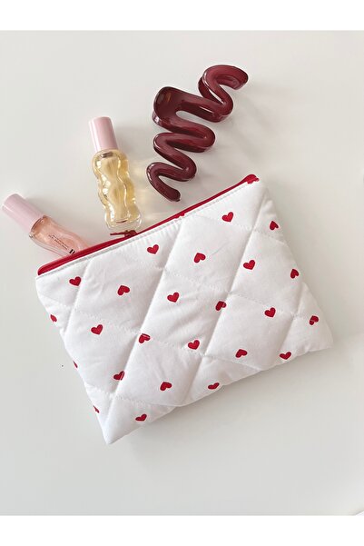 Lulishop Υφασμάτινη τσάντα μακιγιάζ με σχέδιο κόκκινης καρδιάς, οργανωτής τσά...