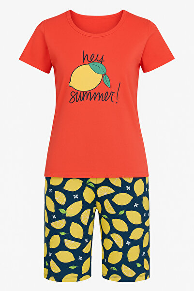 Serena Pijama dama din bumbac, imprimeu ,,Hey Summer!'', maneca scurta si pan...