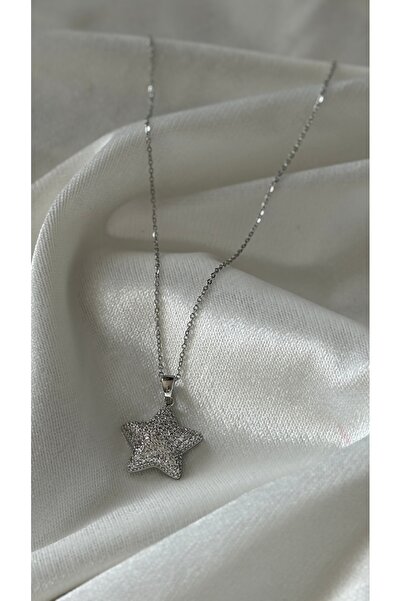 Ezremu Store Taşlı Büyük Yıldız Figürlü Silver Çelik Kolye