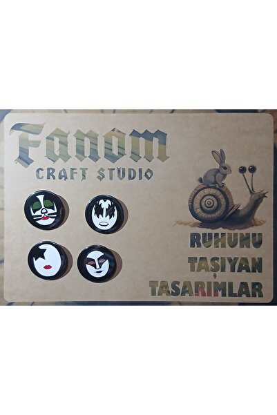 Fanom KISS Temalı 4’lü Rozet Seti | Rock & Glam Metal Efsanesi