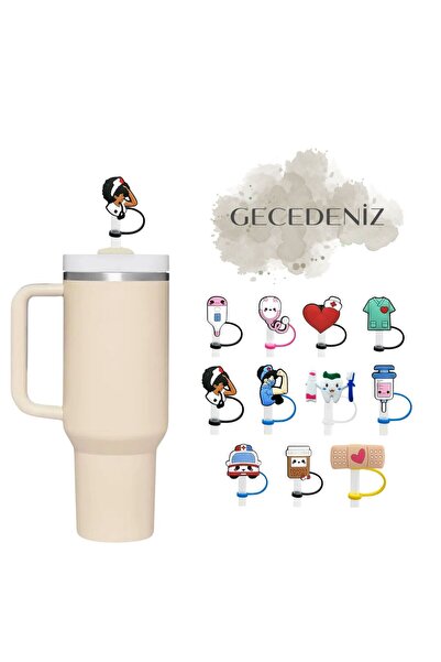 GECEDENİZ Thermos Compatible Straw Stopper with White Cap Nurse Health