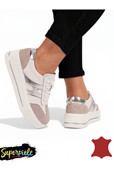 ANGEL BLUE Women's white and gray leather casual shoes T-8076