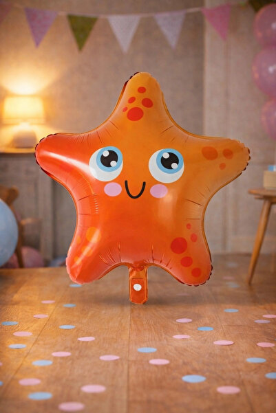 Baloncu Dede Starfish Foil Balloon 61 cm Orange Cute Sea Themed Birthday Part...