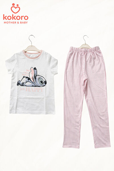 Kokoro Mother & Baby Kokoro Stitch Pembe Çizgili Çocuk Pijama Takımı