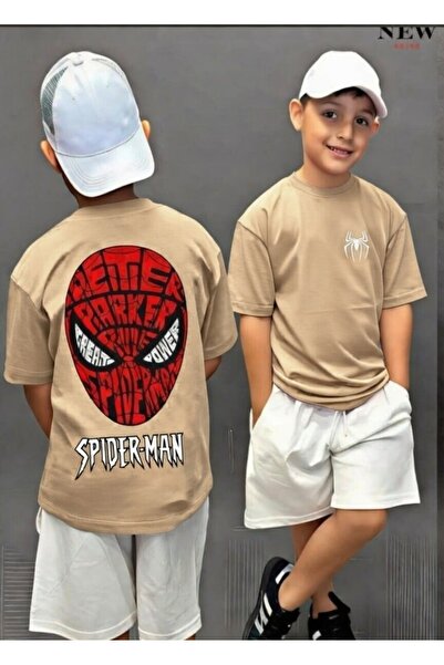 New Shine Spider-Man Printed Beige Kids T-Shirt