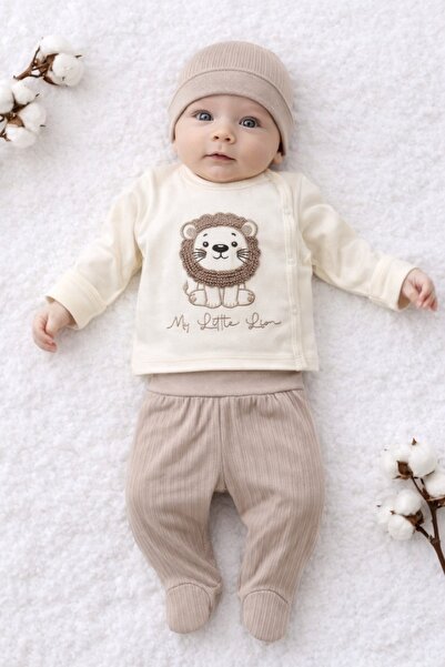 Pure Boutique Βρεφικό σετ 3 τεμαχίων για αγόρι, το μικρό μου λιοντάρι, κρεμ μ...