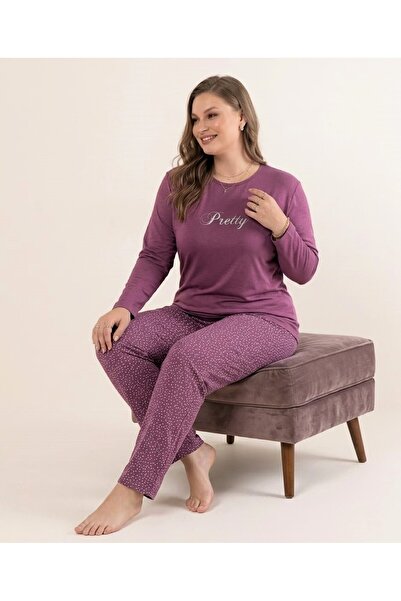BOYRAZ Poylin Homewear Kadın Büyük Beden Mürdüm Sandy Soft Yumuşak Kalın Mevs...