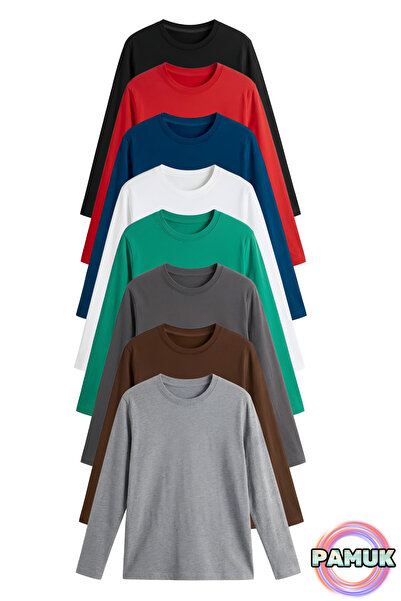 United Fabrics Uzun Kollu Çocuk Tişört Seti -8'li Set - Pamuklu Bisiklet Yaka...