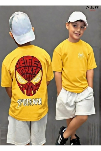 New Shine Spider-Man Printed Yellow Kids T-Shirt