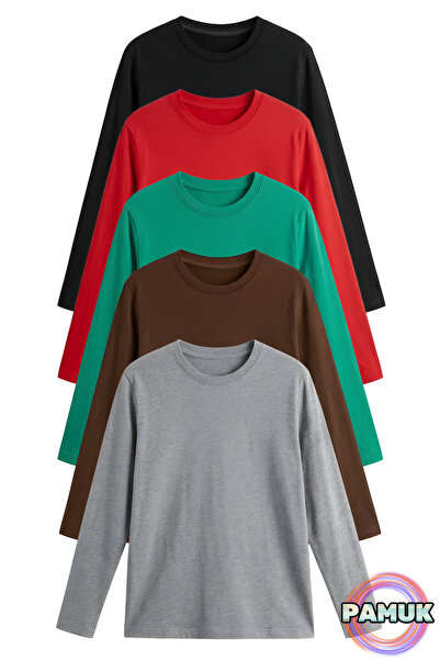United Fabrics Long Sleeve Kids T-Shirt Set - Set of 5 - Cotton Crew Neck Lon...