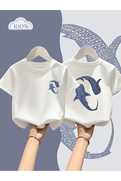 VESTIR BIEN Tricou pentru copii din bumbac cu imprimeu rechin