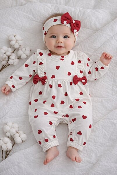 Pure Boutique Βρεφικό κοριτσίστικο ολόσωμο φορμάκι με κόκκινες καρδιές και κο...