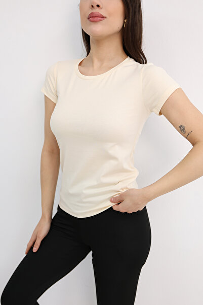 Dut Store Bisiklet Yaka T-shirt Krem