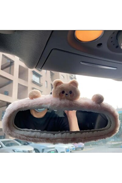 Freya غطاء مرآة الرؤية الخلفية على شكل دمية دب قطيفة |   زينة مرآة السيارة ال...