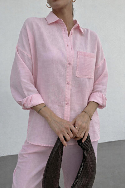 ikomteks طقم قميص وبنطلون من الموسلين بمقاس كبير