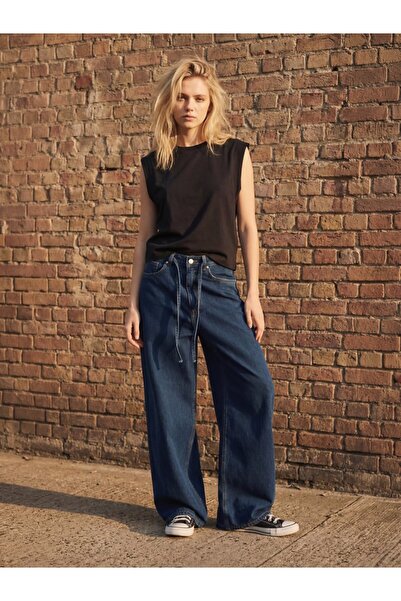 Ltb Ribbed Sleeve Detailed Relaxed Black T-Shirt