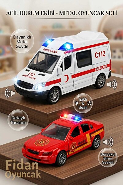 Fidan oyuncak Işıklı & Sesli Metal Ambulans ve İtfaiye Arabası Seti – Detaylı...