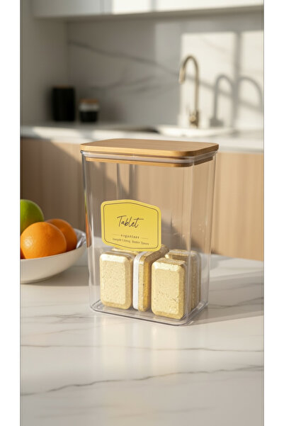 zezedesing Δοχείο οργάνωσης ταμπλετών 2000 ml με ξύλινο καπάκι, διαφανές δοχε...