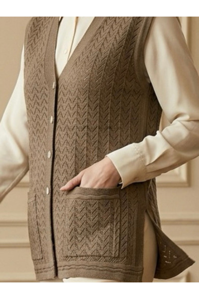 tiriTEK TRİKO Mercerized Patterned Mother's Vest / Milk Coffee