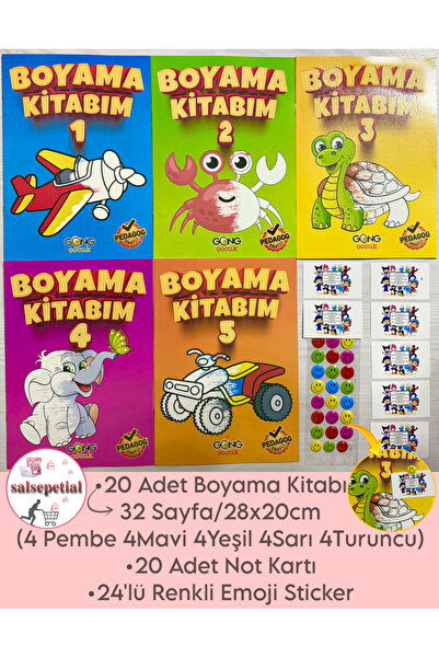 Salsepetial 20’li Boyama Kitabı Hediyelik Karne Hediyesi Stickerli Notlu Öğre...