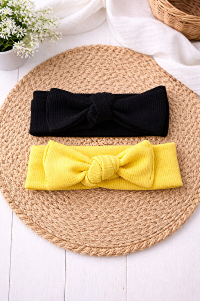 ues Set de bandane pentru bebeluși cu detalii cu fundiță și model reiat – Neg...