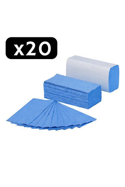 LYOBEST Bax 20x packs V-folded towels, 21x25 cm, Blue, 1 layer, 200 pcs