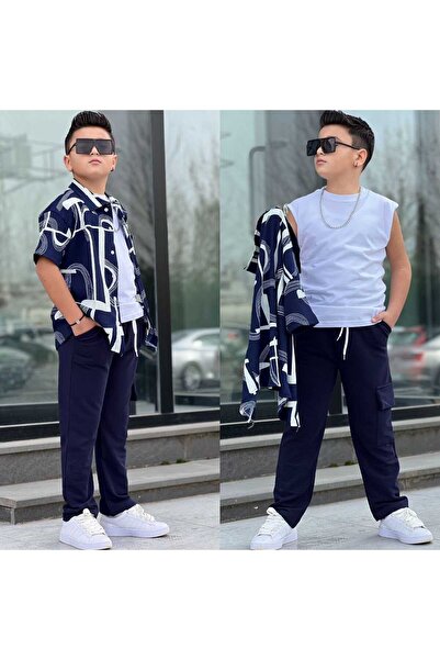 zavera for kids Boy's Patterned Shirt 3-Piece Set - 3-Piece Set with Cargo Po...