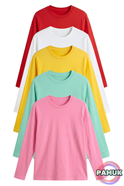 United Fabrics Long Sleeve Kids T-Shirt Set - Set of 5 - Cotton Crew Neck Lon...