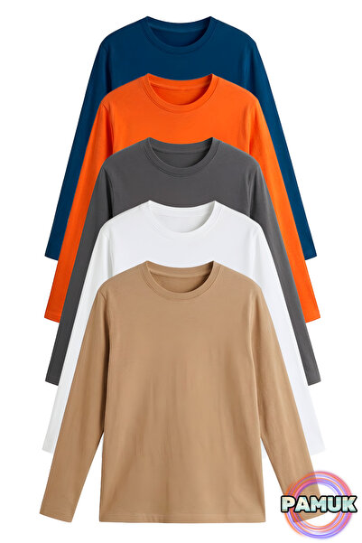 United Fabrics Long Sleeve Kids T-Shirt Set - Set of 5 - Cotton Crew Neck Lon...