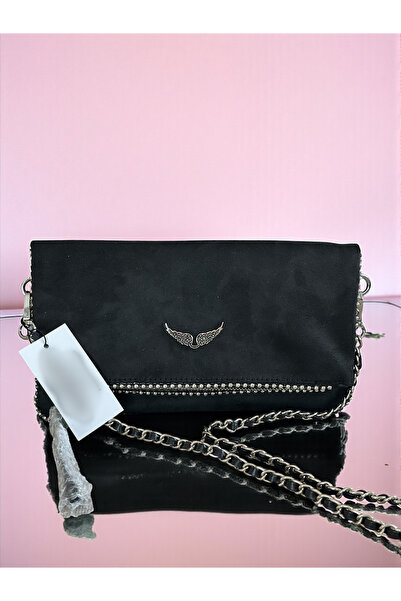 NO BRAND Siyah Süet Kadın El Ve Omuz Çantası