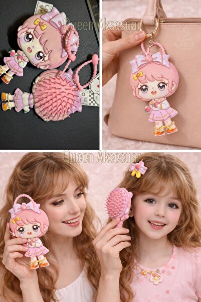 QUEEN AKSESUAR 2-in-1 Cute Anime Girl Character Hanging Comb Keychain Bag Acc...