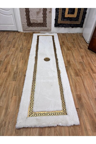 SANCAK DERİ HALI LÜKS GOLD LAZER KESİMLİ EKRU PELUŞ HALI