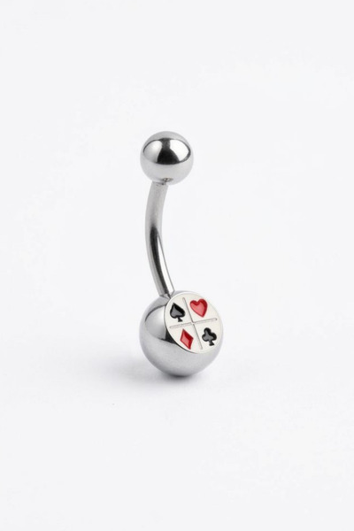 Jaida Moda İskambil Kağıdı Tasarımlı Gümüş Renk Cerrahi Çelik Göbek Piercing ...