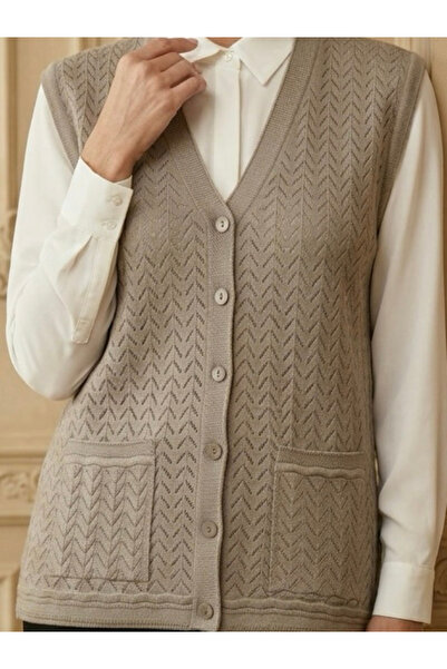 tiriTEK TRİKO Mercerized Patterned Mother's Vest / Sand