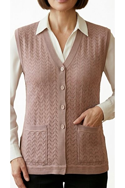 tiriTEK TRİKO Mercerized Patterned Mother's Vest / Powder