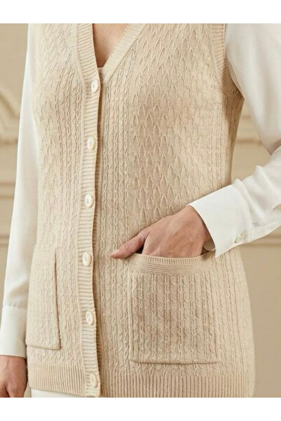tiriTEK TRİKO Hair Braid Patterned Knitwear Vest / Cream