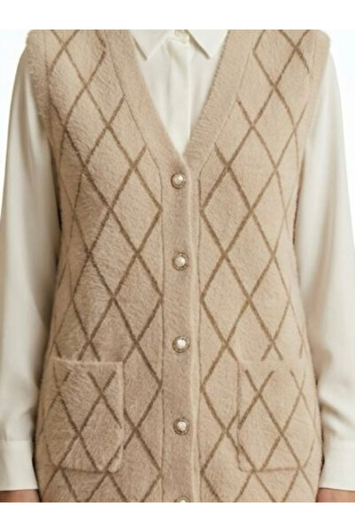 tiriTEK TRİKO Patterned Knitwear Soft Vest / Sand