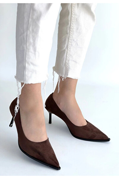 KAZAX حذاء جوت بني بكعب عالٍ من الجلد السويدي