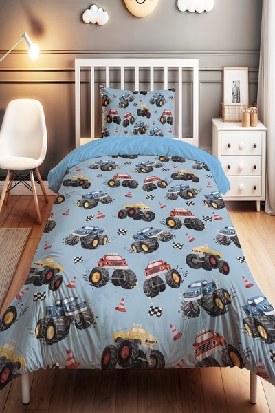 EVPANYA Colorful Trucks Patterned Single Baby Kids Bedding Set