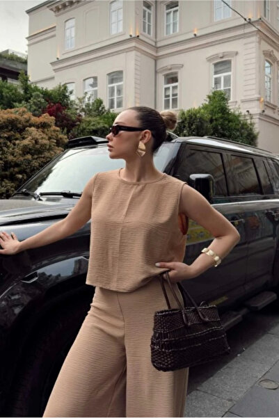 Perry Boutique Beige Blouse Wide Leg Pants Set