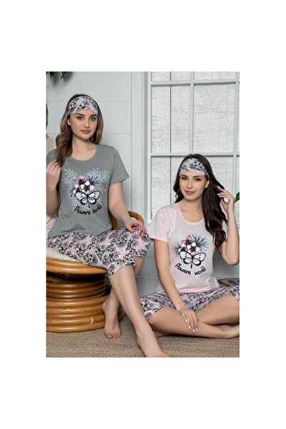 BOYRAZ Women's Cotton Pajamas – Set with “Flowers World” T-Shirt and 3/4 Pant...