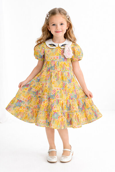 Shiladon Premium Cotton Kids Dress with Colorful Prints and Peter Pan Collar