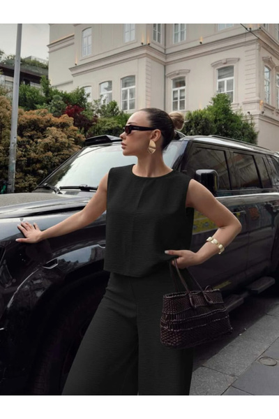 Perry Boutique Μαύρη Μπλούζα και Φαρδύ Παντελόνι Σετ