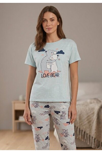 Serena Γυναικείες πιτζάμες, με κοντά μανίκια και μακρύ βαμβακερό παντελόνι, μ...