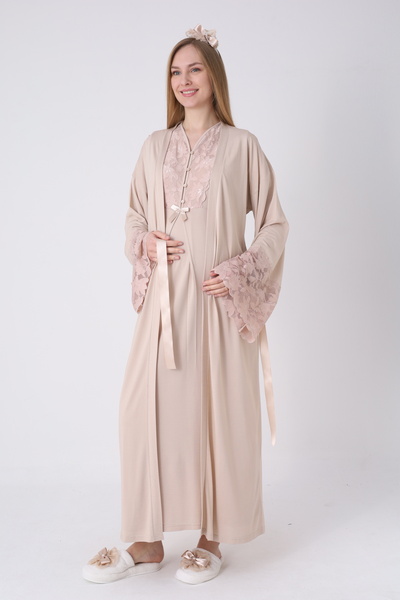 Lohussa Νέα σεζόν Μπεζ δαντελένιο καλοκαιρινό σετ νυχτικών εγκυμοσύνης 100% β...