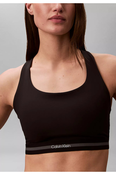 Calvin Klein Women's Slim Fit Logo Detailed Elastic Waistband Crop Black T-Sh...