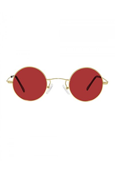SANCHES Vintage Round Polarized Sunglasses Gold Frame Red Glass 42mm