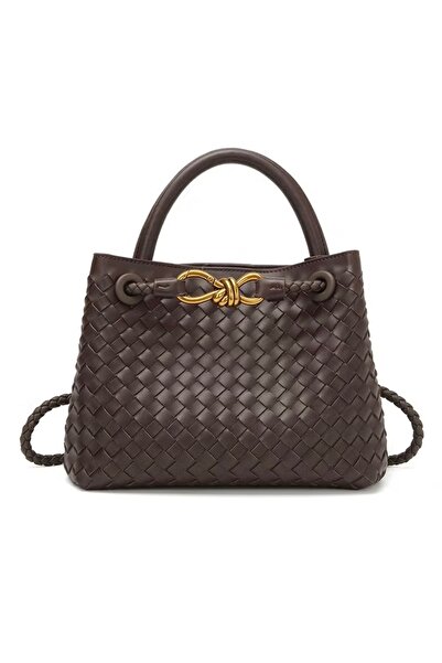 FA.accessories حقيبة هوبو منسوجة للنساء – حقيبة كتف جلدية أنيقة (بني